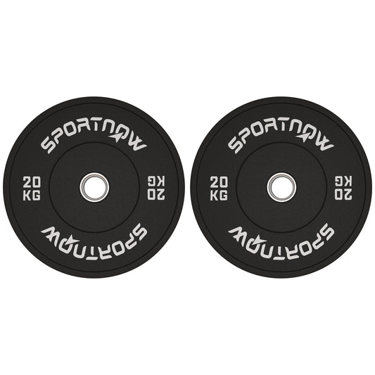 Set of 2 20kg Rubber Weight Discs with 2"/5 cm Hole for Dumbbells and Barbells, Black