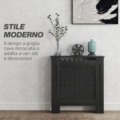 Cross-Perforated MDF Wood Radiator Cover with Shelf and Wall Mounting, 78x19x82 cm, Black