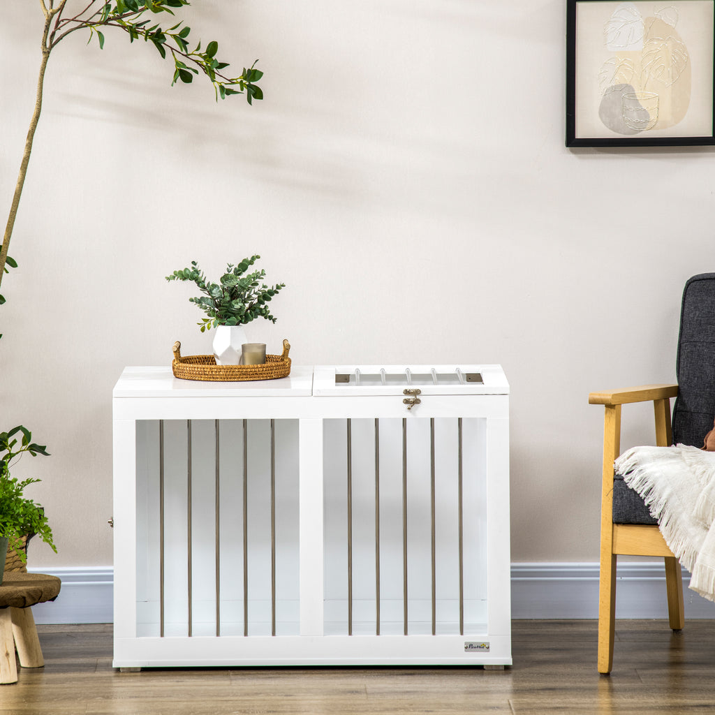 Medium Dog House with 2 Lockable Doors, Steel and MDF Cage, 80x50x56.5 cm, White