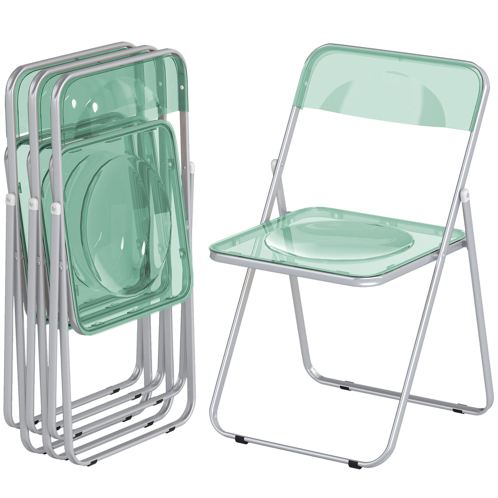 HOMCOM Set of 4 Clear Acrylic Folding Chairs, Green