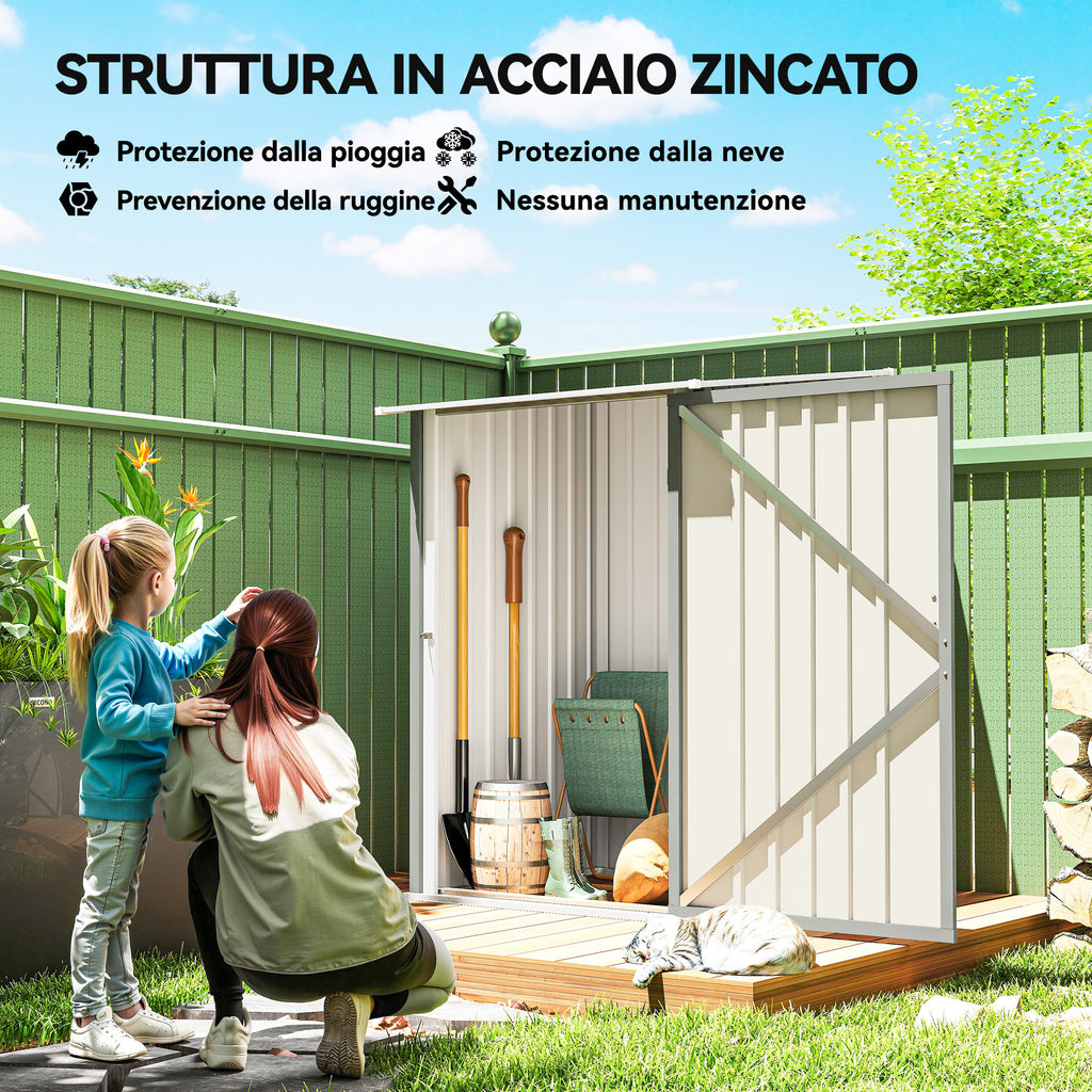 Outsunny Galvanized Steel Garden Shed with Door, 100x104x160 cm, Light Grey