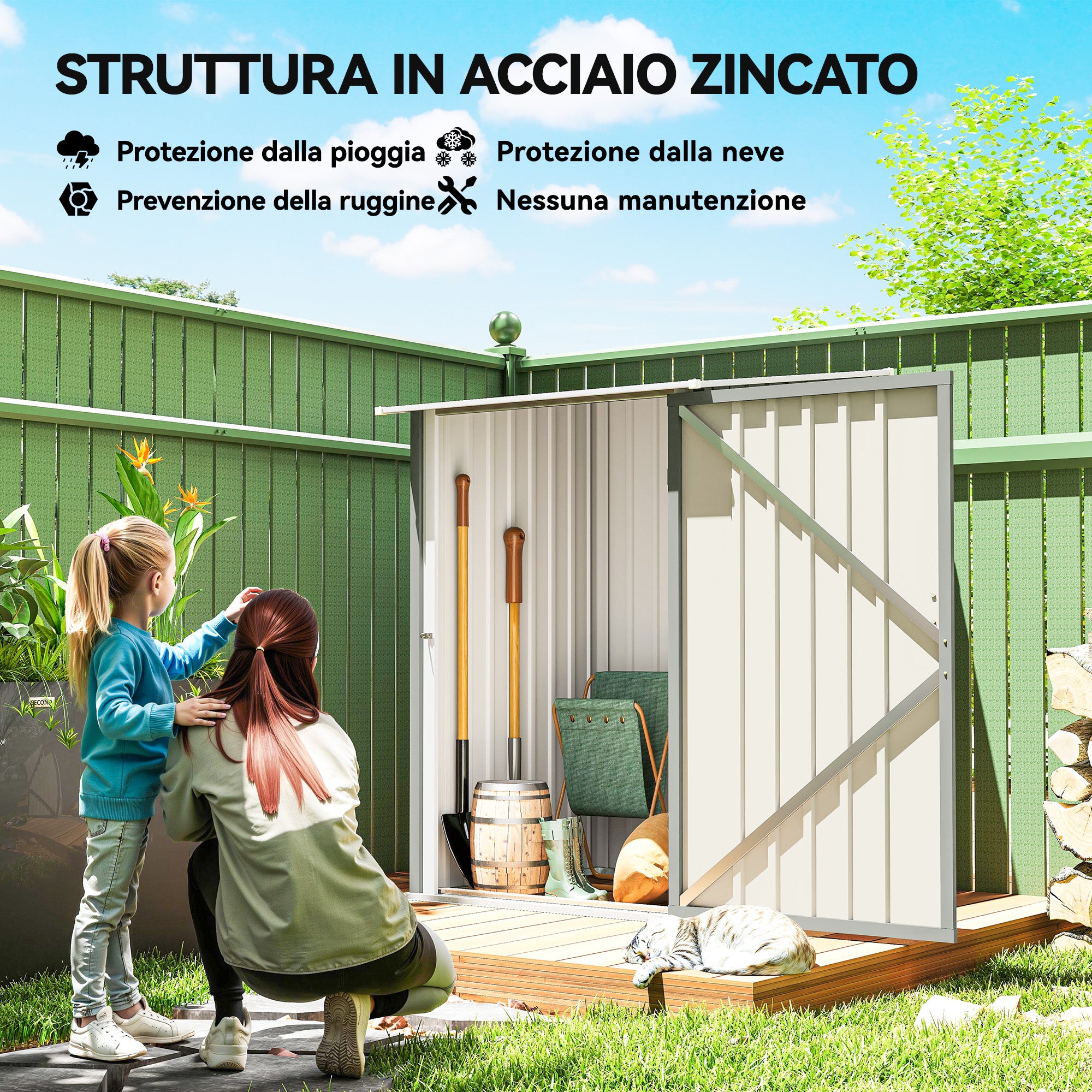 Outsunny Galvanized Steel Garden Shed with Door, 100x104x160 cm, Light Grey