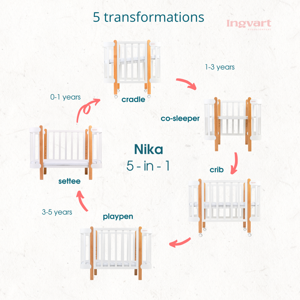 NIKA Convertible Cot – All White - Grows with Your Child from Birth to 5 Years