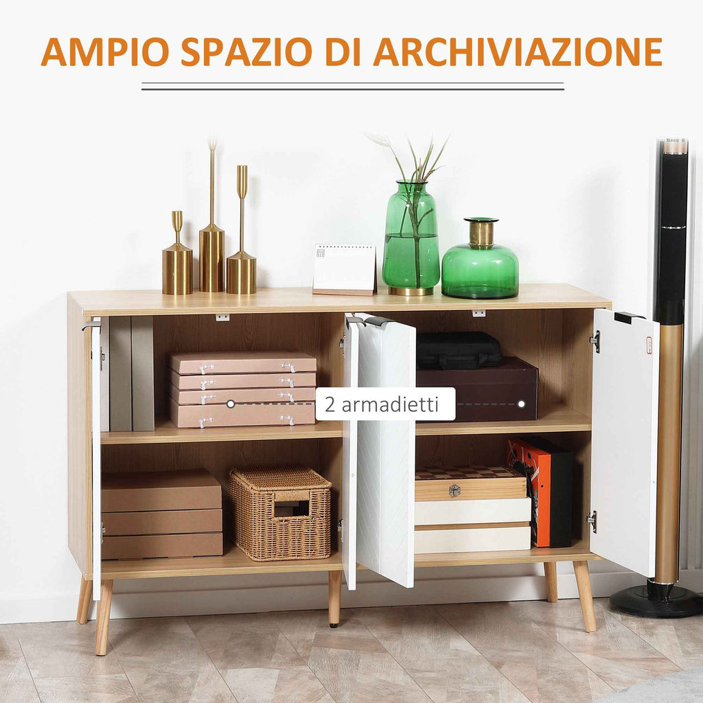 HOMCOM Storage Unit with 2 Adjustable Shelves, Pine Wood, 120x35x77.4 cm, Wood and White