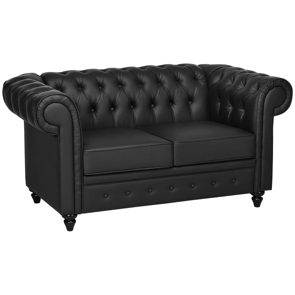 Chesterfield Style 2 Seater Sofa PU Leather with Removable Cushion, 160x84x80 cm, Black