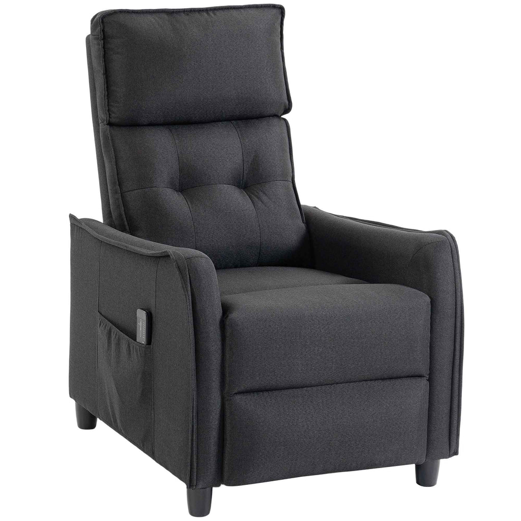 HOMCOM 160° Reclining Massage Chair with Footrest and Remote Control, 69x93x104 cm, Dark Grey Linen Effect