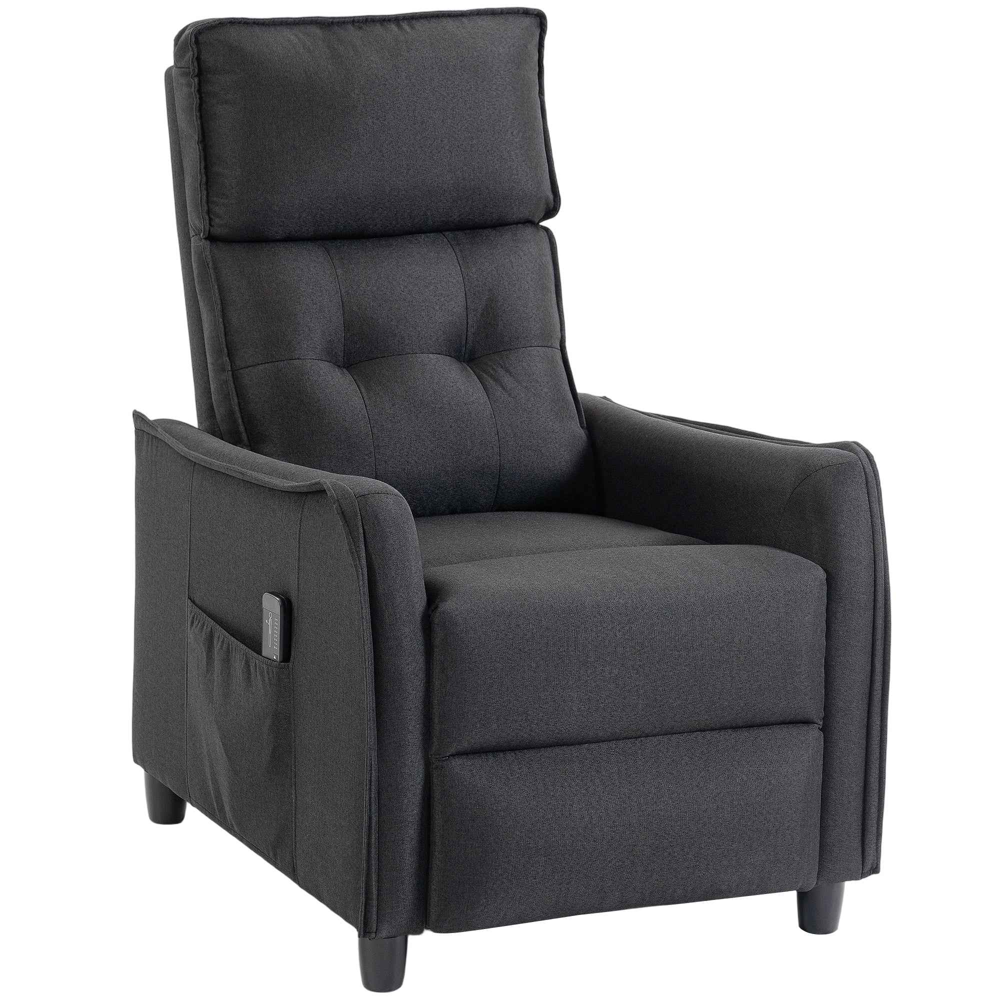 HOMCOM 160° Reclining Massage Chair with Footrest and Remote Control, 69x93x104 cm, Dark Grey Linen Effect