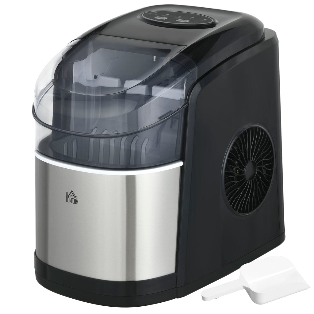 Self-Cleaning Ice Maker with 9 Cubes in 6-12 Minutes, in PP and Stainless Steel, 24.2x35.3x33 cm, Black - Borgè