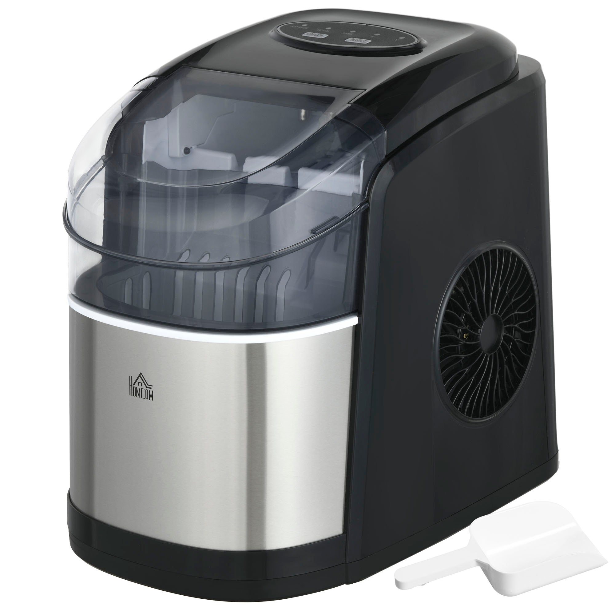 Self-Cleaning Ice Maker with 9 Cubes in 6-12 Minutes, in PP and Stainless Steel, 24.2x35.3x33 cm, Black - Borgè