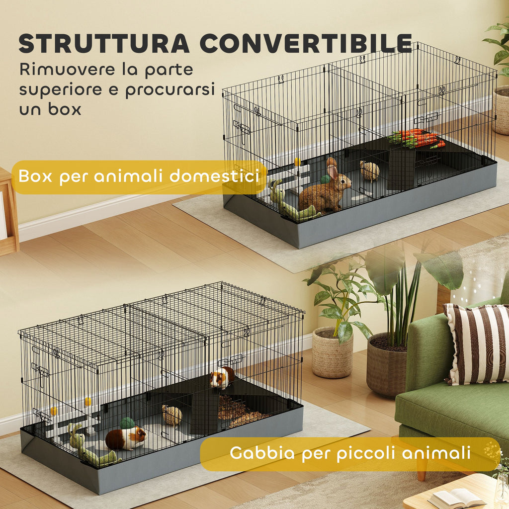 2 in 1 Small Animal Cage, Removable Lid and Separate Sections, 121x61x61 cm, Black