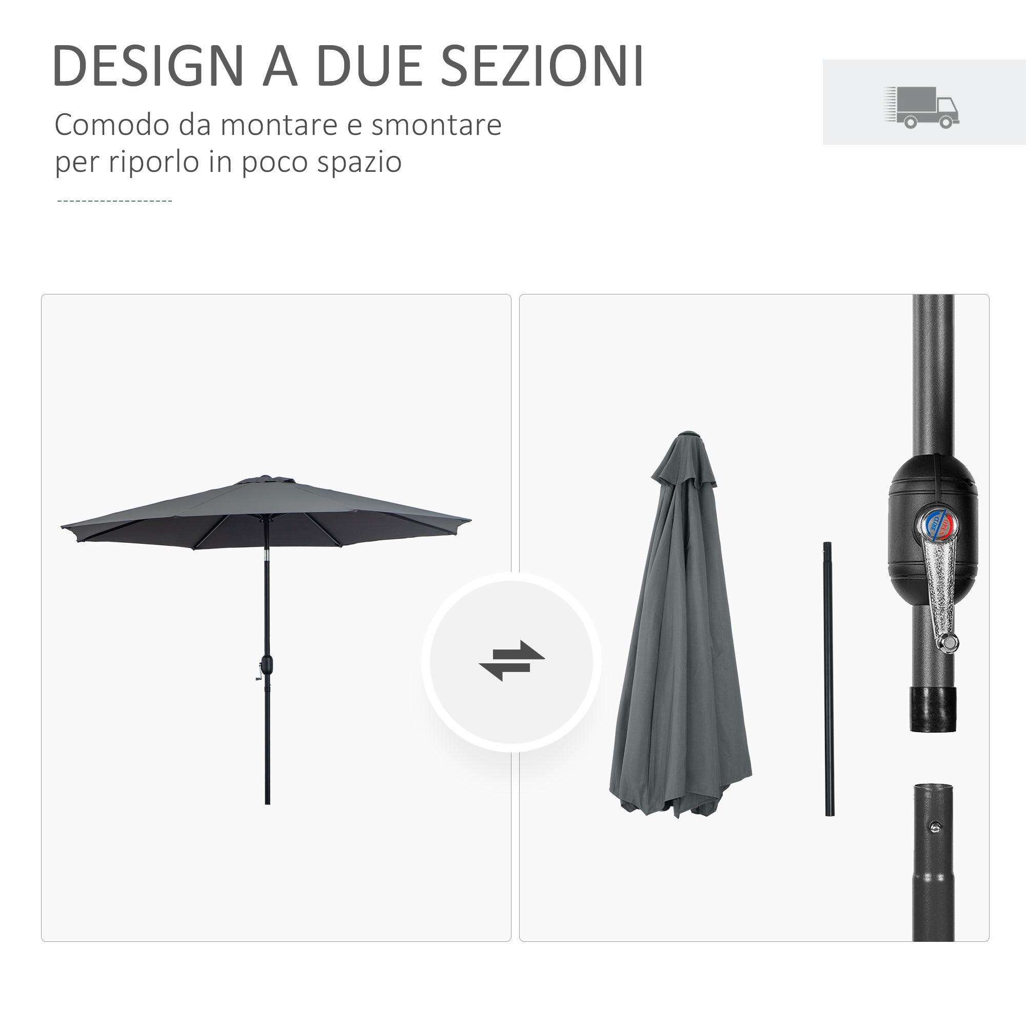 3x2.5 m Tilting Garden Umbrella with Crank Handle, Metal and Polyester, Dark Grey