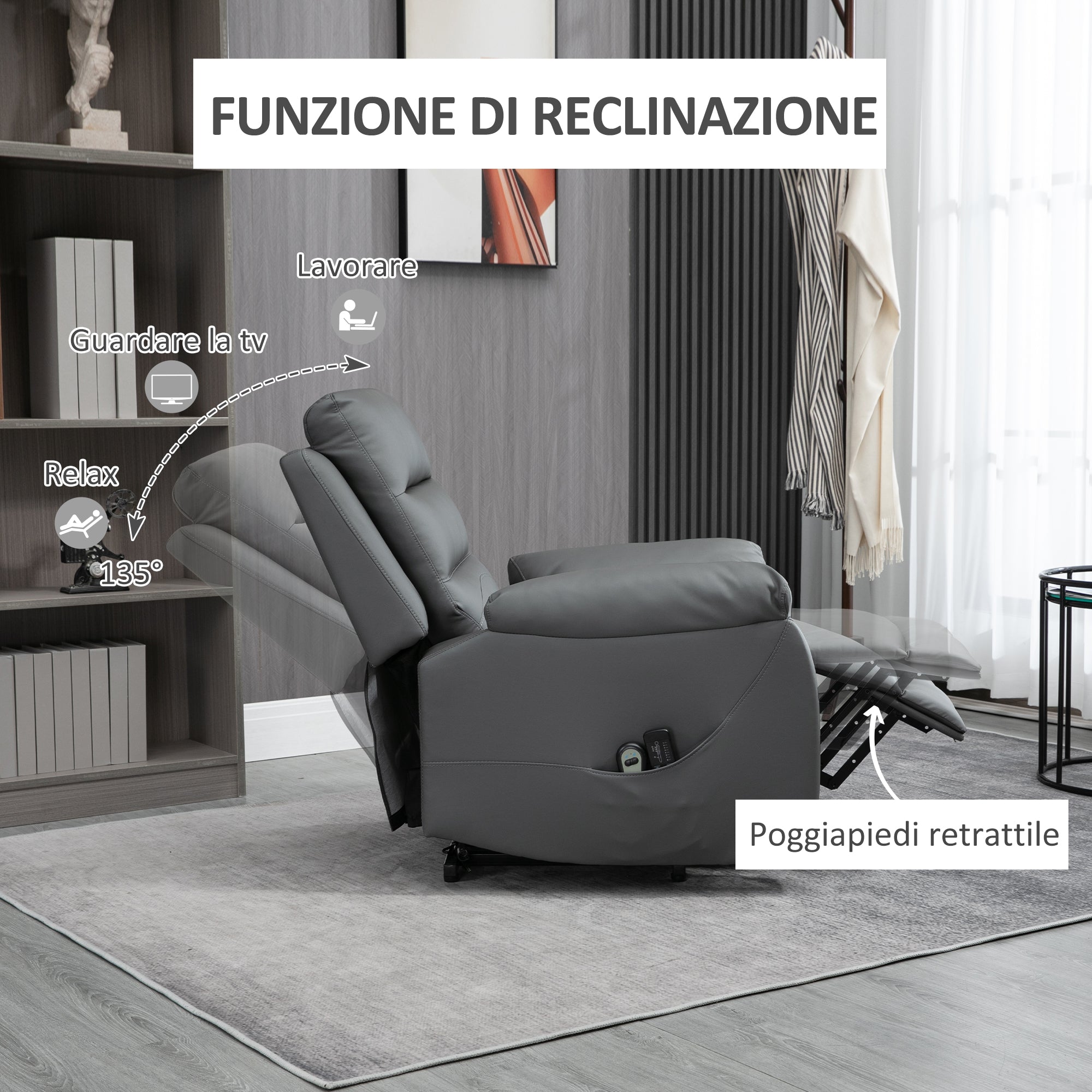 Lift Chair Reclining up to 135° with 8 Massage Points, Remote Control and Footrest, 91x86x101 cm