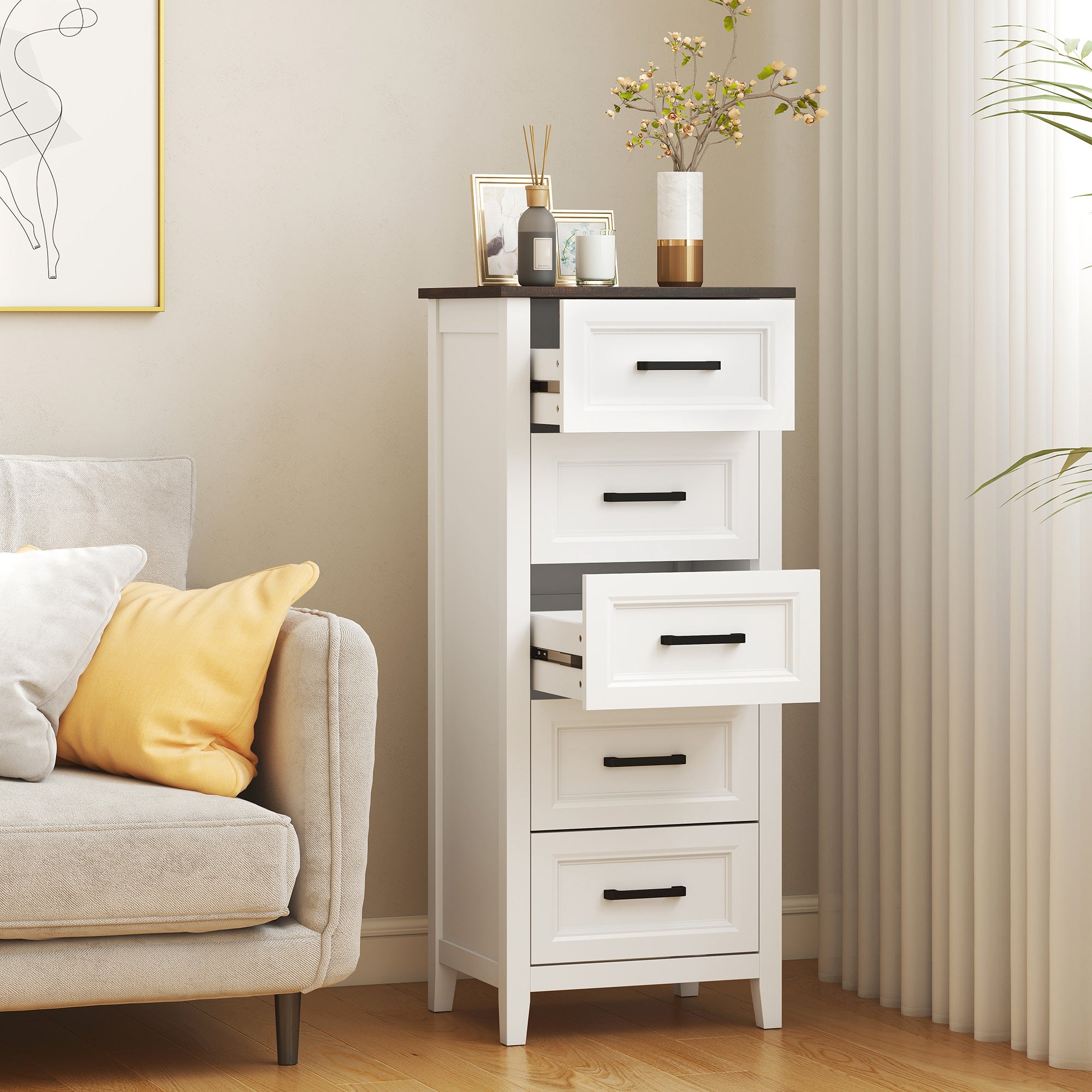 HOMCOM Chest of Drawers with 5 Drawers, Tall Unit for Bedroom and Living Room