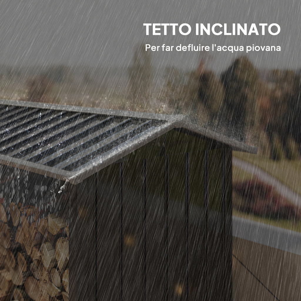 Wood Shed with Galvanized Steel Frame and Raised Base, 240x 86x160cm, Black