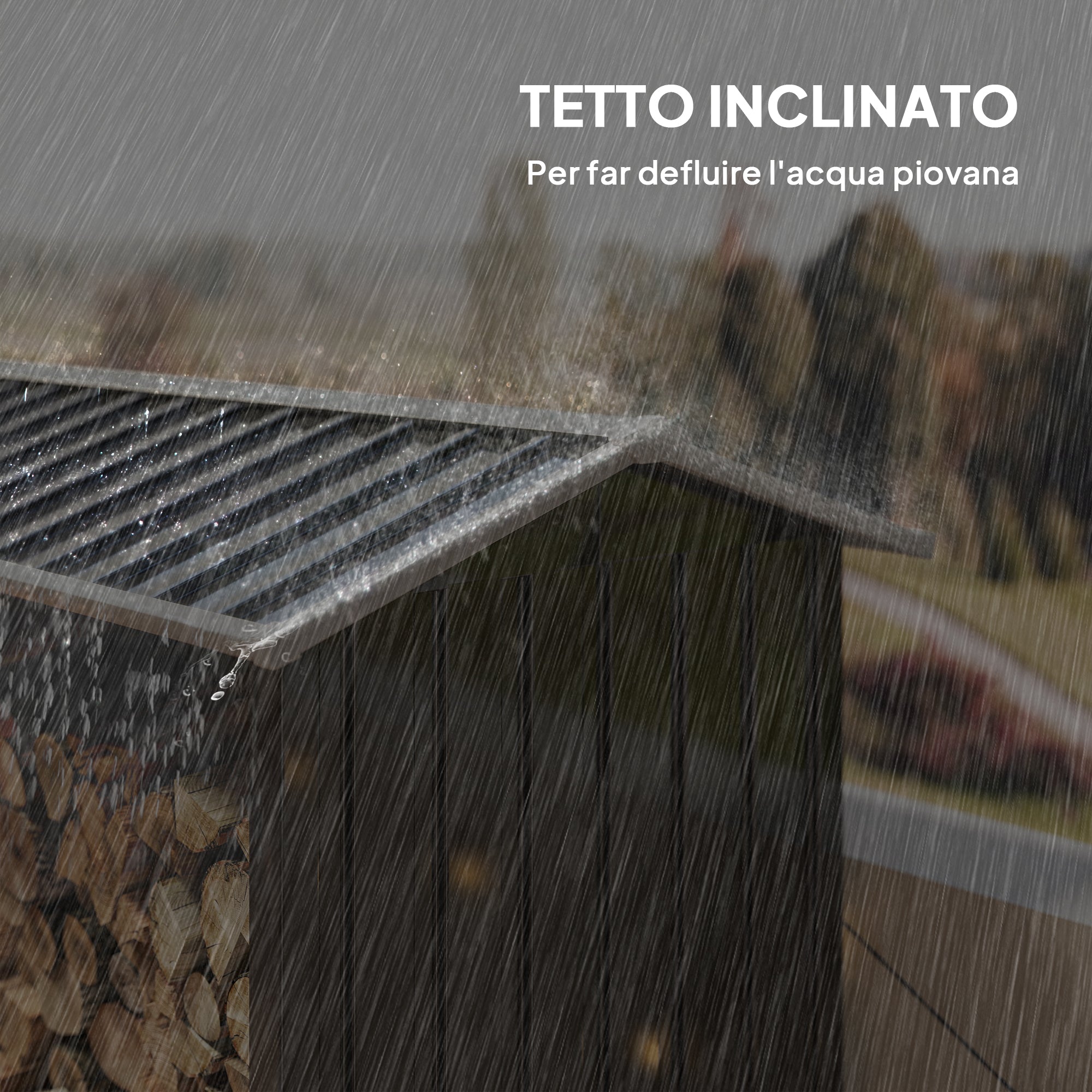 Wood Shed with Galvanized Steel Frame and Raised Base, 240x 86x160cm, Black