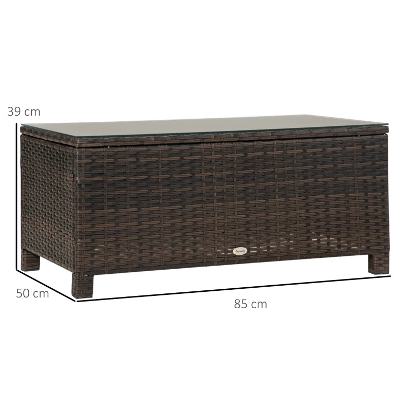 5mm Tempered Glass Rectangular Outdoor Rattan Garden Coffee Table 85 x 50 x 39 cm Brown - Borge' Group Limited