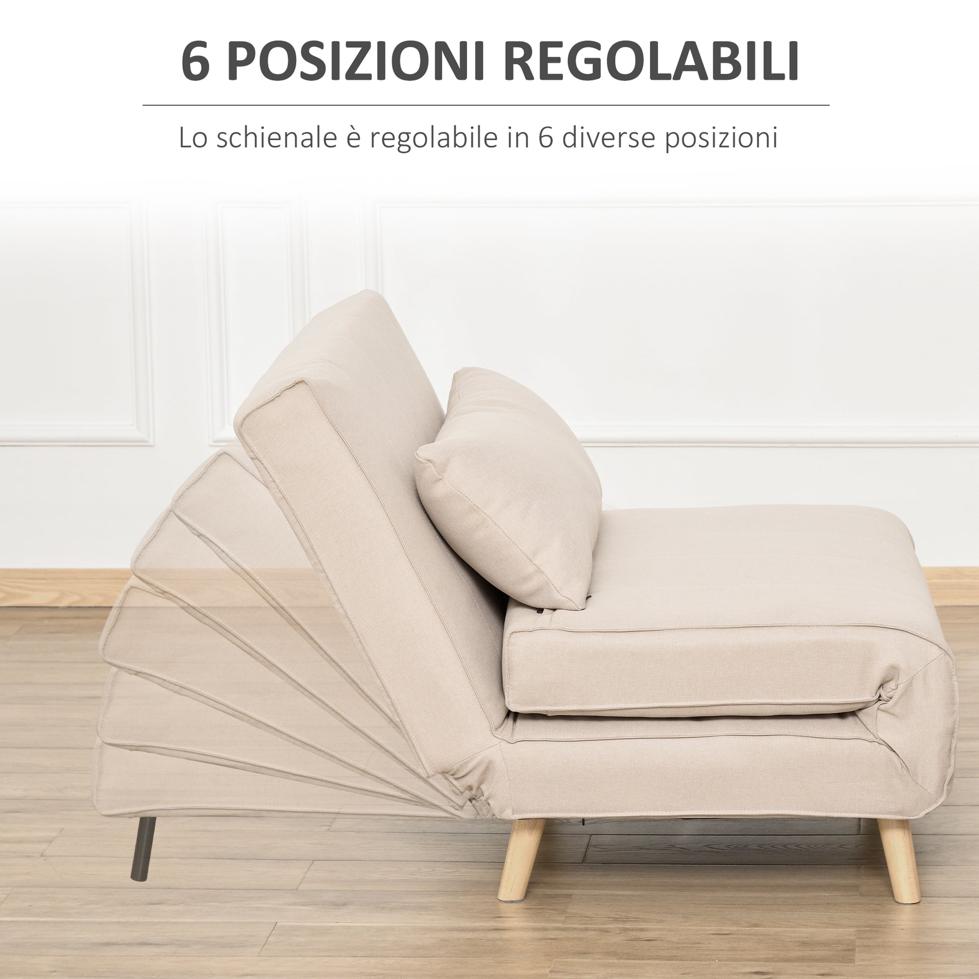 Homcom armchair bed 3 in 1 with reclining backrest in 6 positions, 94x78x80 cm, beige - Borgè