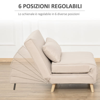 Homcom armchair bed 3 in 1 with reclining backrest in 6 positions, 94x78x80 cm, beige - Borgè