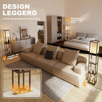 Floor Lamp with Shelves, Dimmable Light, Foot Switch and USB Ports, Brown
