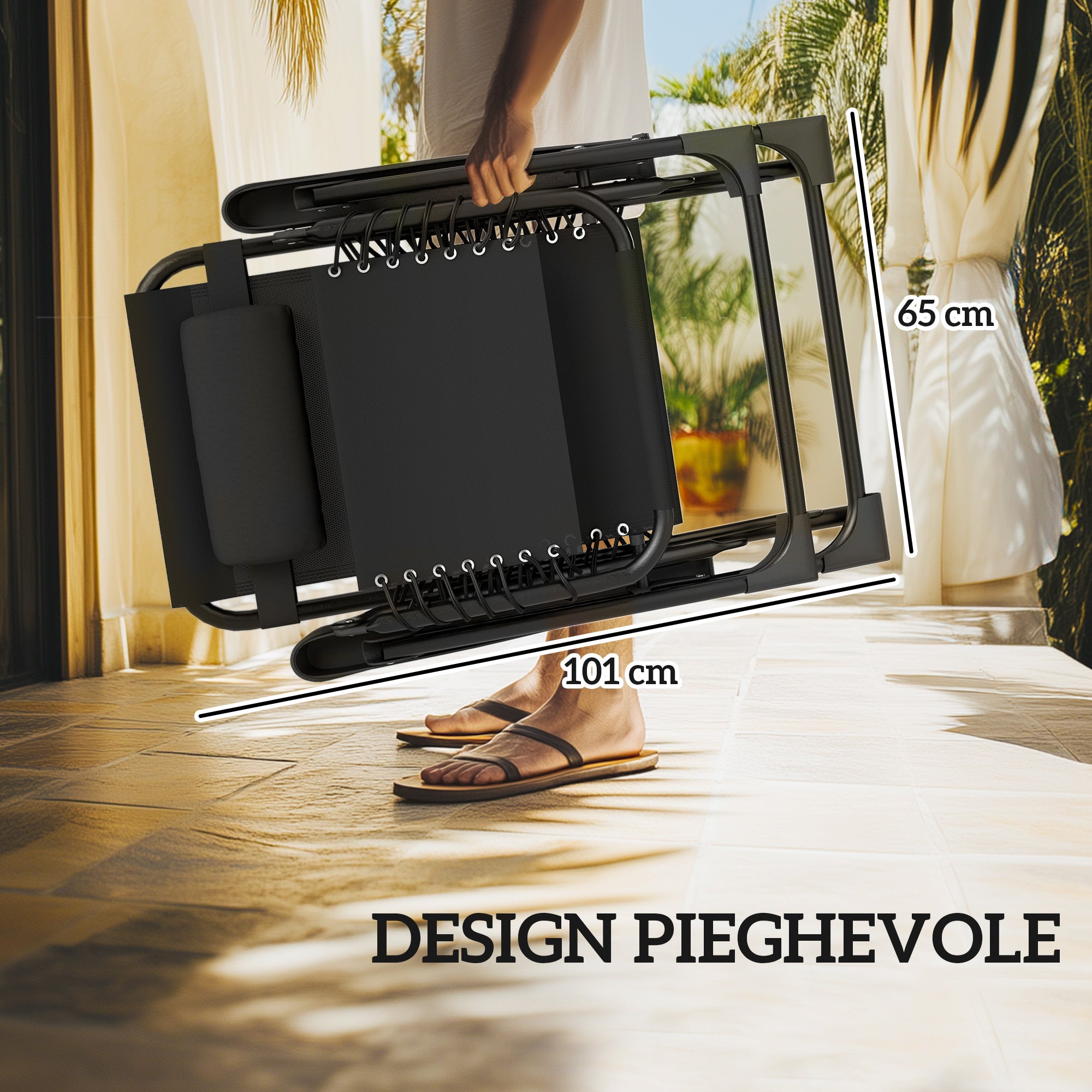 Outsunny Set of 2 Zero Gravity Folding Lounge Chairs with Adjustable Backrest and Table, Black