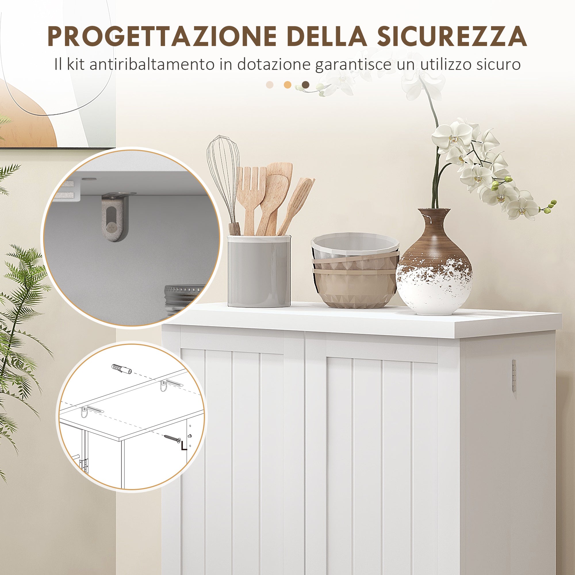 HOMCOM Kitchen Cabinet with 5 Central Shelves and 2 Side Shelves at 6 Levels, in MDF, 60x30x104 cm, White - Borgè