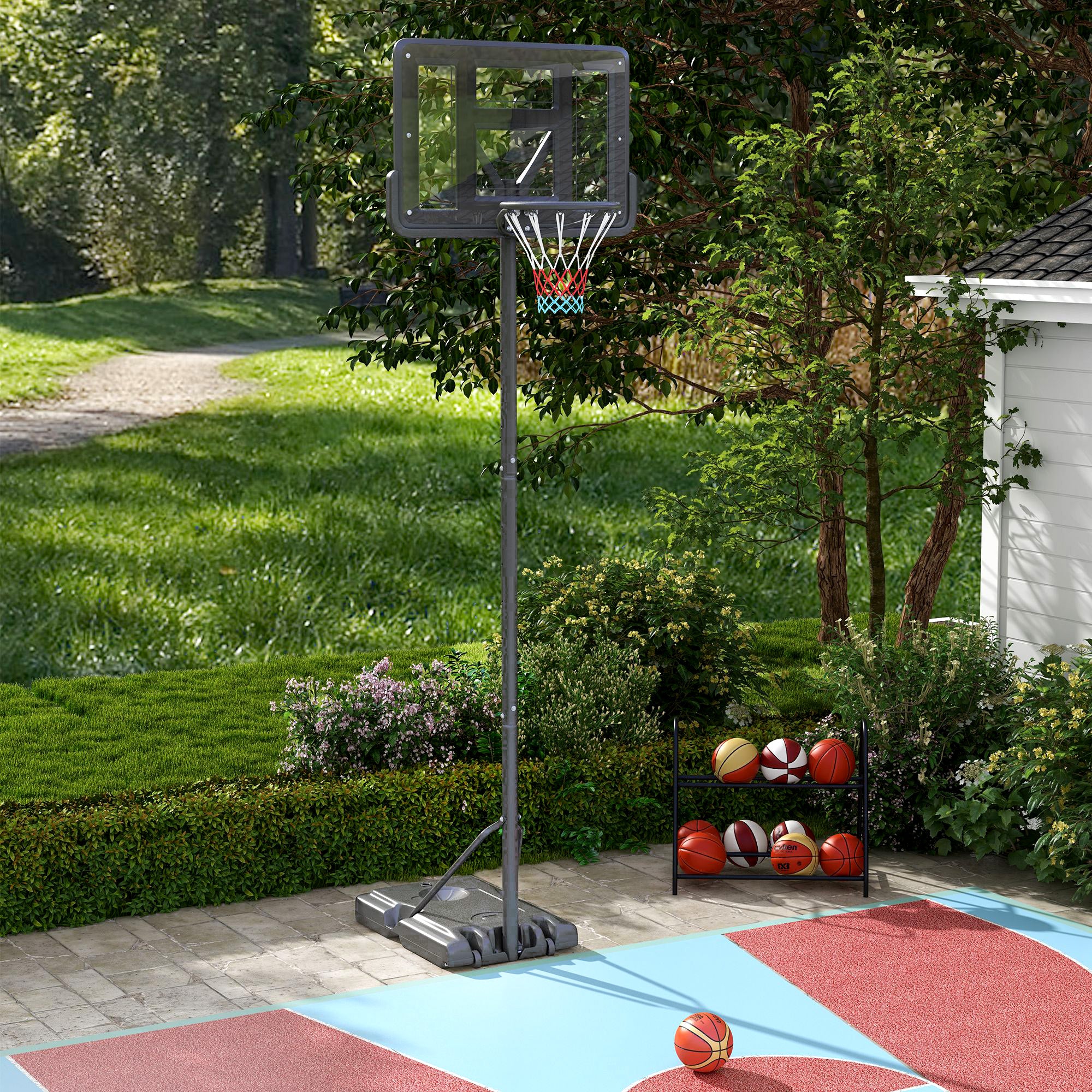 SPORTNOW Height-Adjustable Basketball Hoop for Garden and Pool with Fillable Base, 110x75x195-370 cm, Black