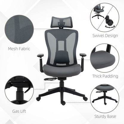 Reclinable office chair with headrest, lumbar support and adjustable height, gray - Borgè