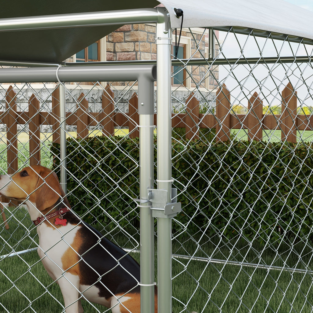 PAWHUT FENCE FOR DOGS MEDIUM SITE WITH Waterproof roof, 200x200x150cm, Silver - Borgè