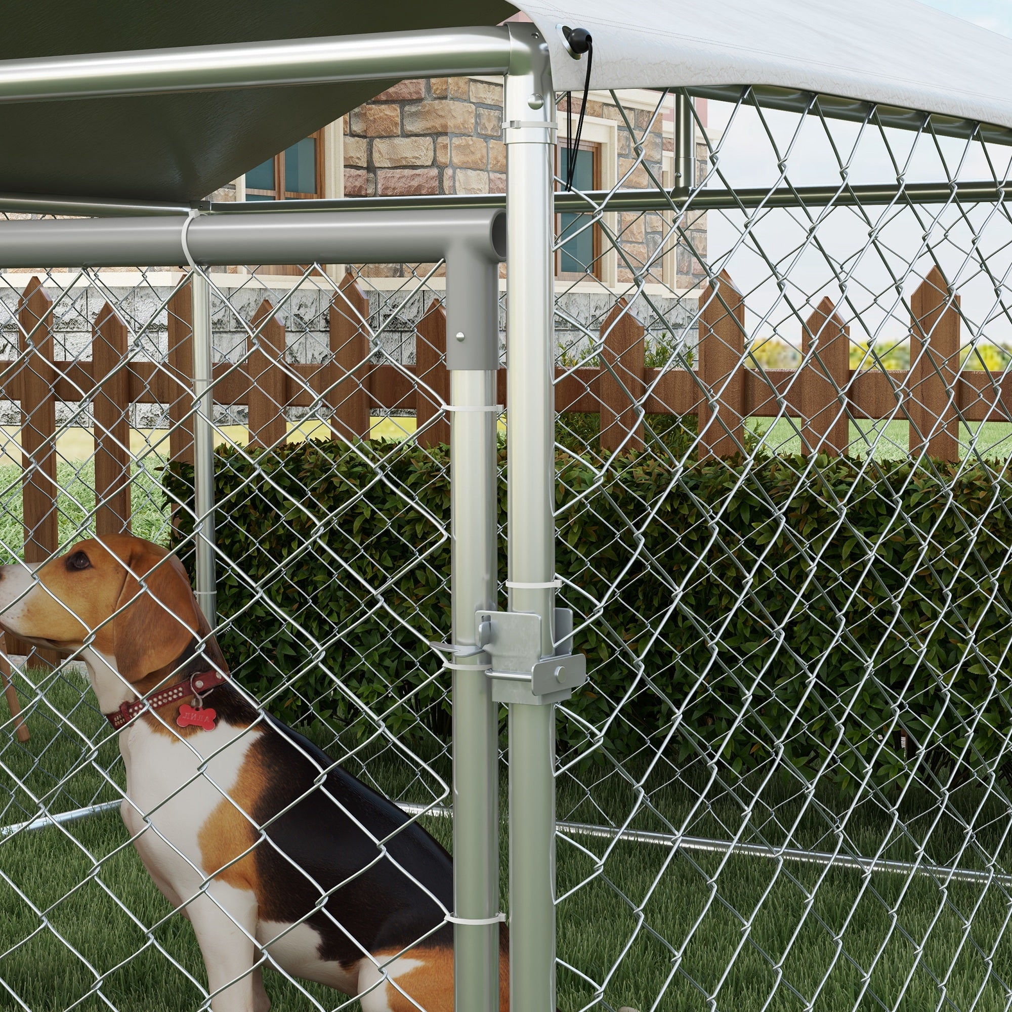 PAWHUT FENCE FOR DOGS MEDIUM SITE WITH Waterproof roof, 200x200x150cm, Silver - Borgè