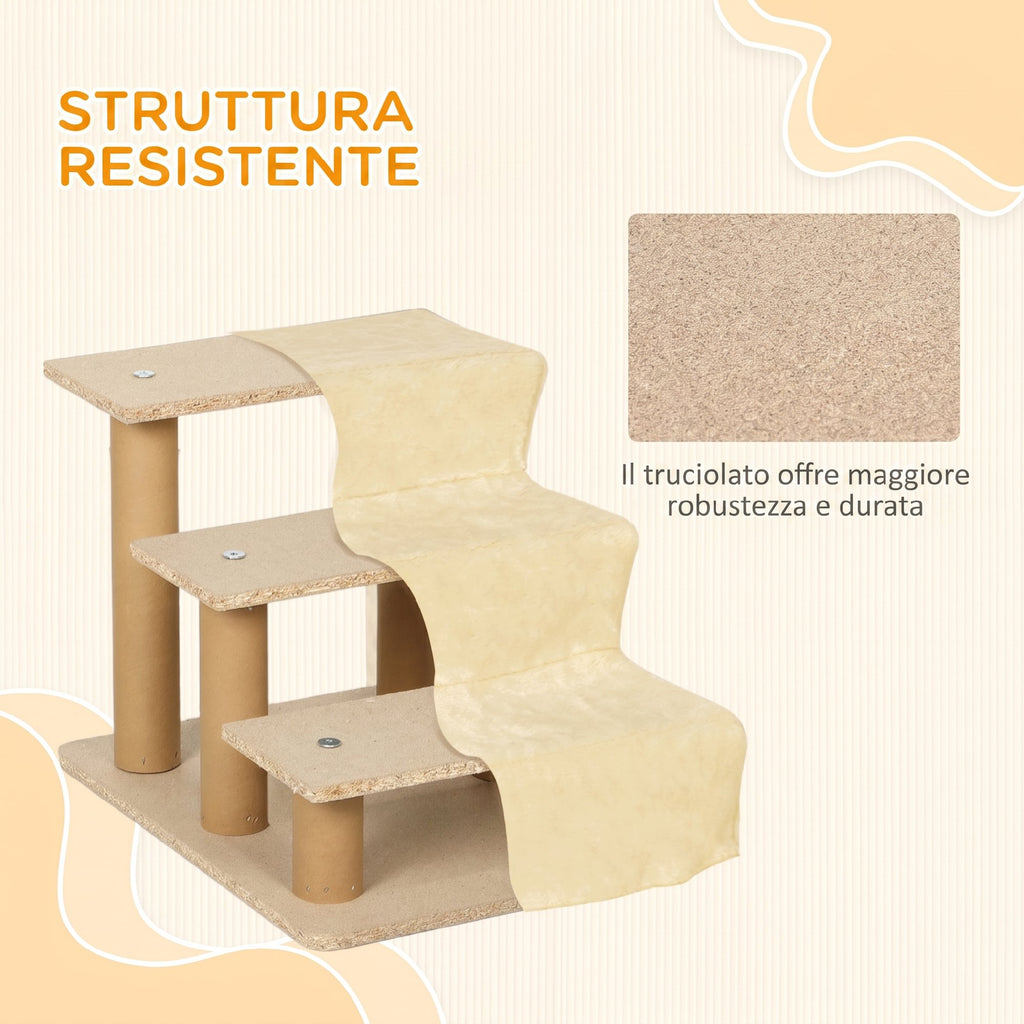 PawHut 3-Step Dog Ladder, Removable and Washable Velvet Step for Dogs and Cats, 4.5 kg, Beige