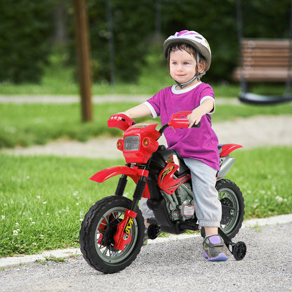 Electric Motorcycle for Children 3-6 Years in PP Plastic with Support Wheels, Headlights and Music, 102x53x66 cm, Red and Black