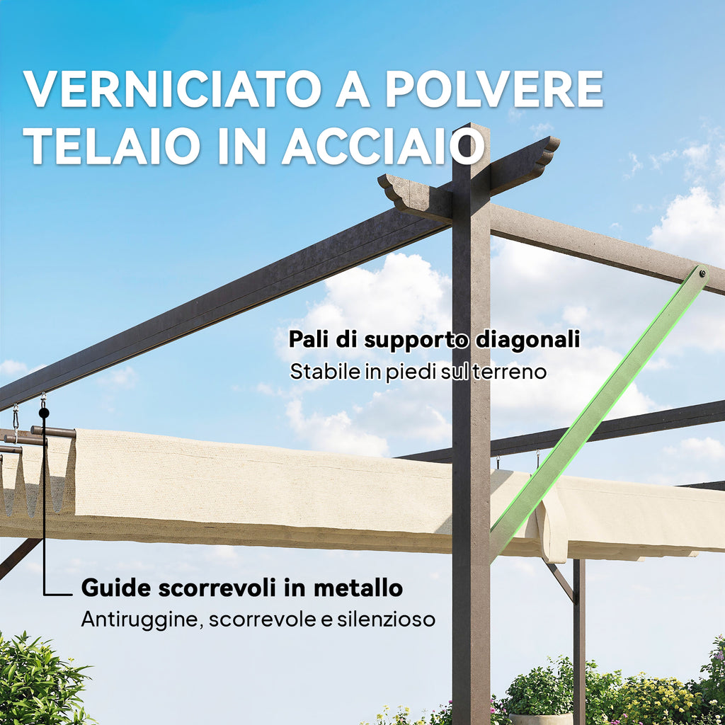 Outsunny Gazebo Pergola 3x3 m with Sliding Roof and Drainage Holes, Cream
