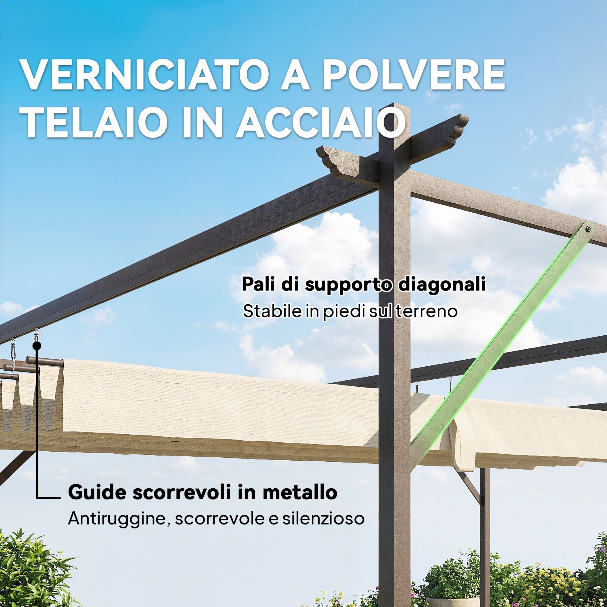 Outsunny Gazebo Pergola 3x3 m with Sliding Roof and Drainage Holes, Cream