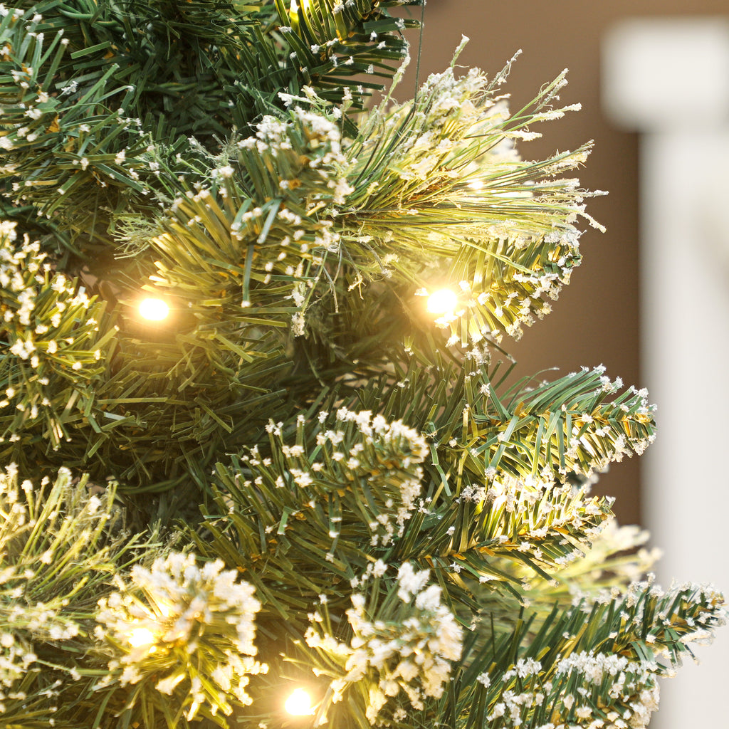 60cm Tall Small Christmas Tree with 35 White LED Lights, 64 Fireproof Branches with Pine Cones, Green