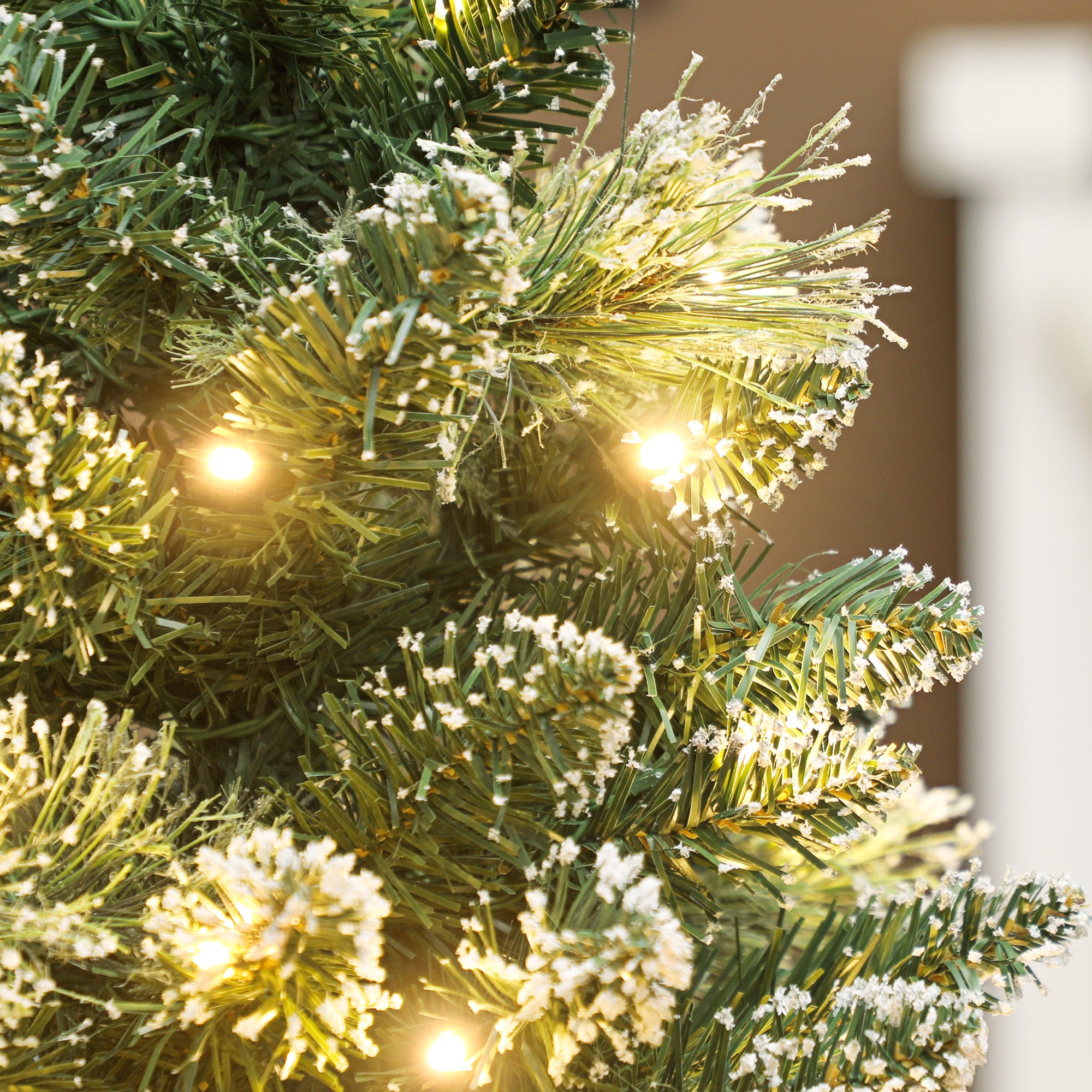 60cm Tall Small Christmas Tree with 35 White LED Lights, 64 Fireproof Branches with Pine Cones, Green