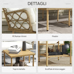 Outsunny 3-Piece Garden Set with Chaise Longue, Sofa, Cushions and Coffee Table, in Rattan and Steel, Cream White and Wood