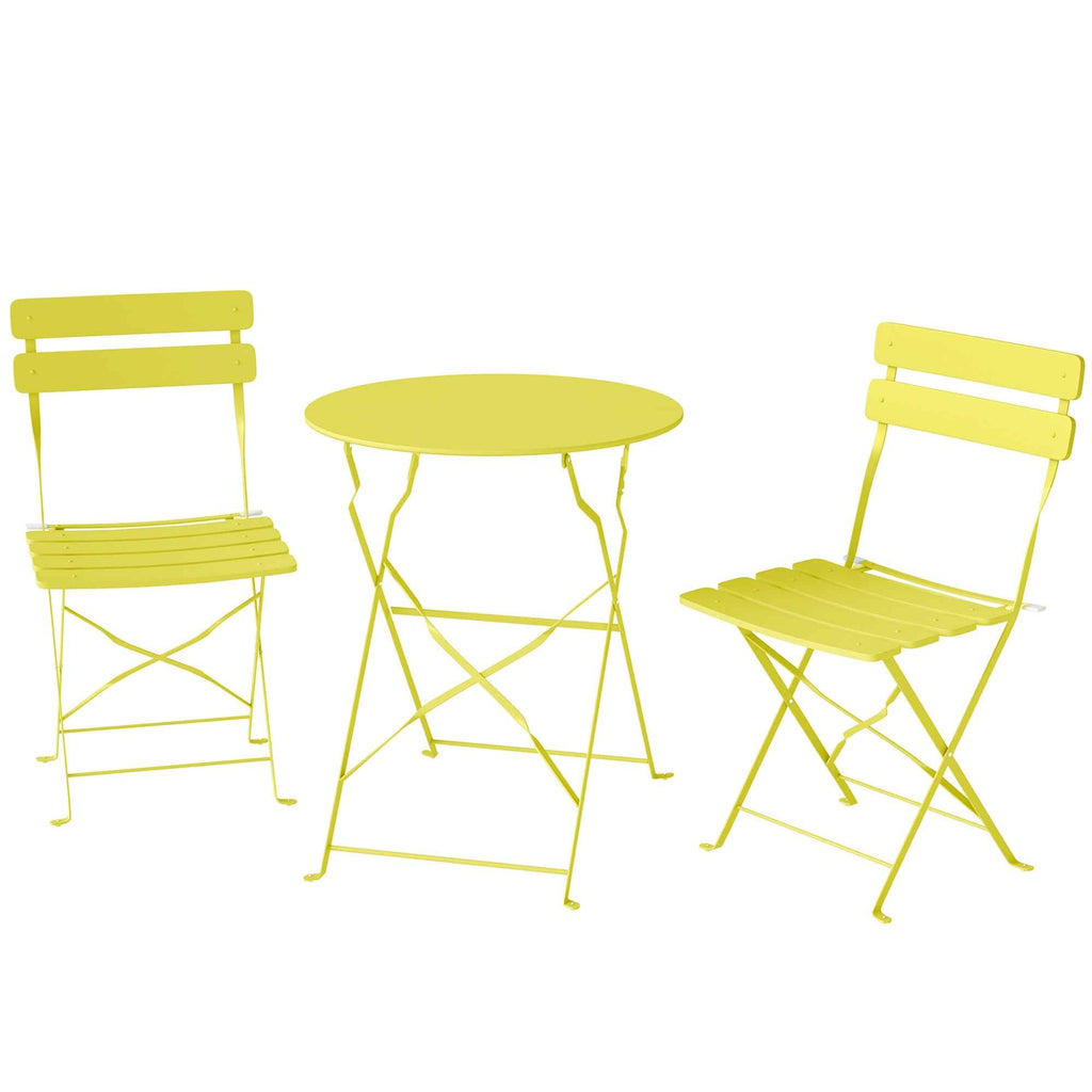 Outsunny Bistro Set, Folding Table and Chairs for 2, Garden, Yellow.