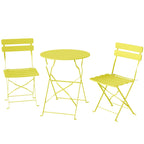 Outsunny Bistro Set, Folding Table and Chairs for 2, Garden, Yellow.