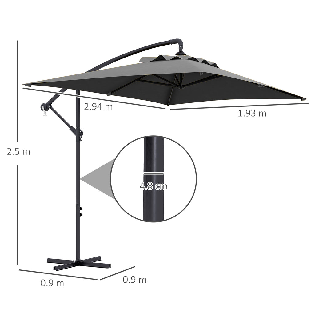 Decentralized Garden Umbrella with Cross Base and Crank Opening, 294x193cm, Gray - Borgè
