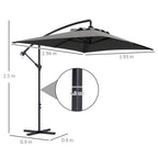 Decentralized Garden Umbrella with Cross Base and Crank Opening, 294x193cm, Gray - Borgè