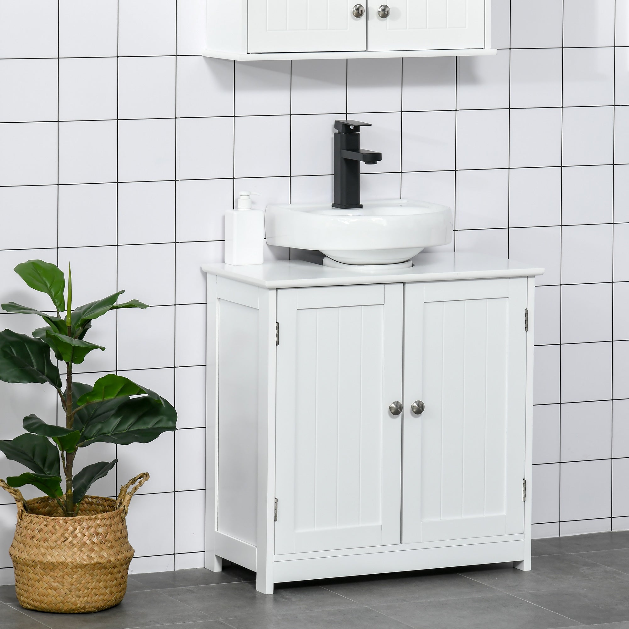 2-Door Vanity Unit with Adjustable Shelf and U-Cut, 60x30x60 cm, White