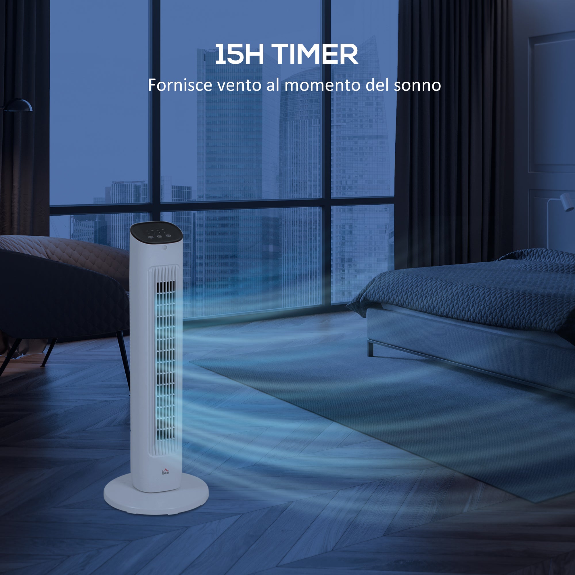 HOMCOM Column Fan with Remote Control and 3 Speeds, 15 Hour Timer, Oscillation and Night Mode, White - Borgè