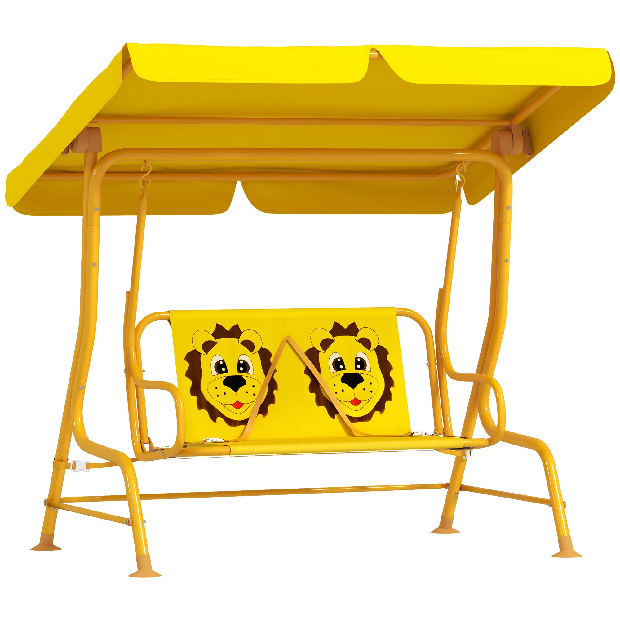 2-Seater Outdoor Children's Swing with Adjustable Canopy and Safety Belts, 112x75x120 cm, Yellow