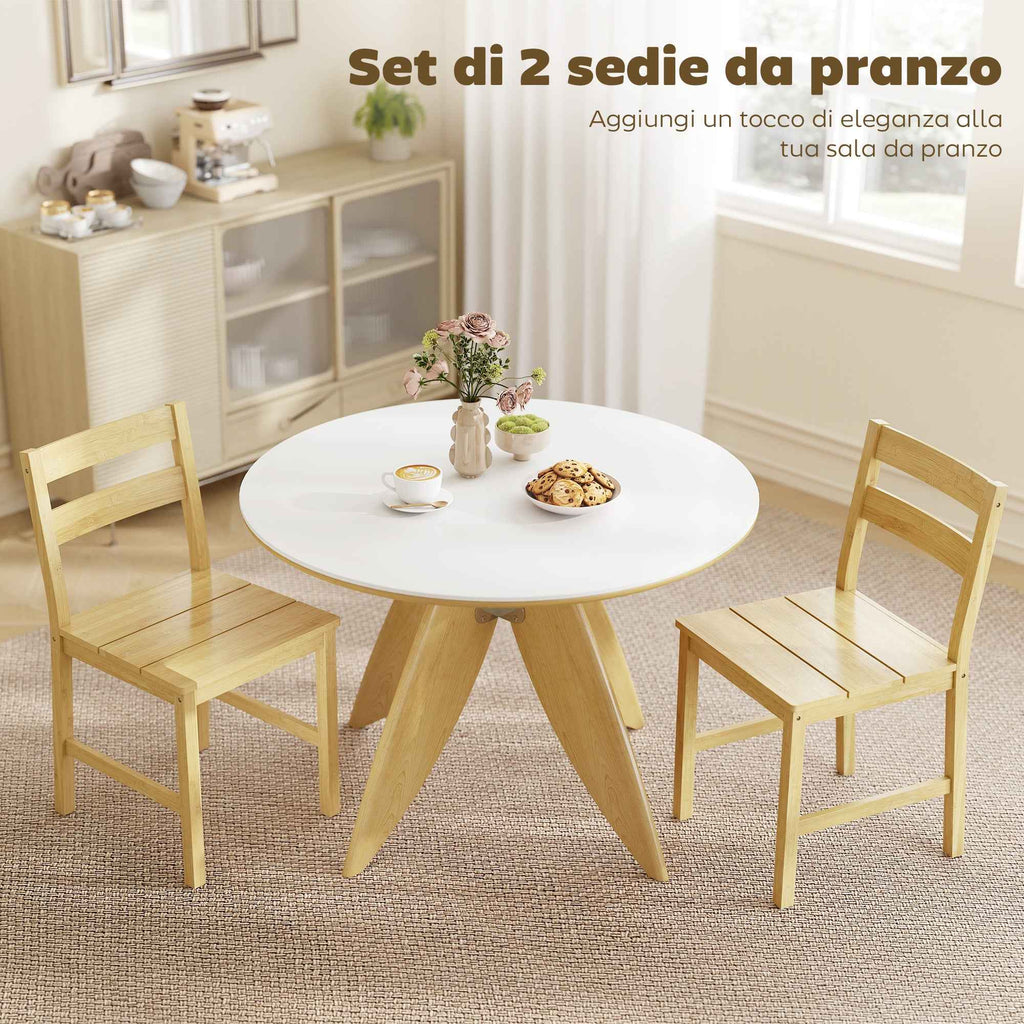 Set of 2 Bamboo Dining Chairs with Curved Backrest and Slatted Seat, Natural Wood Color