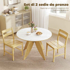 Set of 2 Bamboo Dining Chairs with Curved Backrest and Slatted Seat, Natural Wood Color