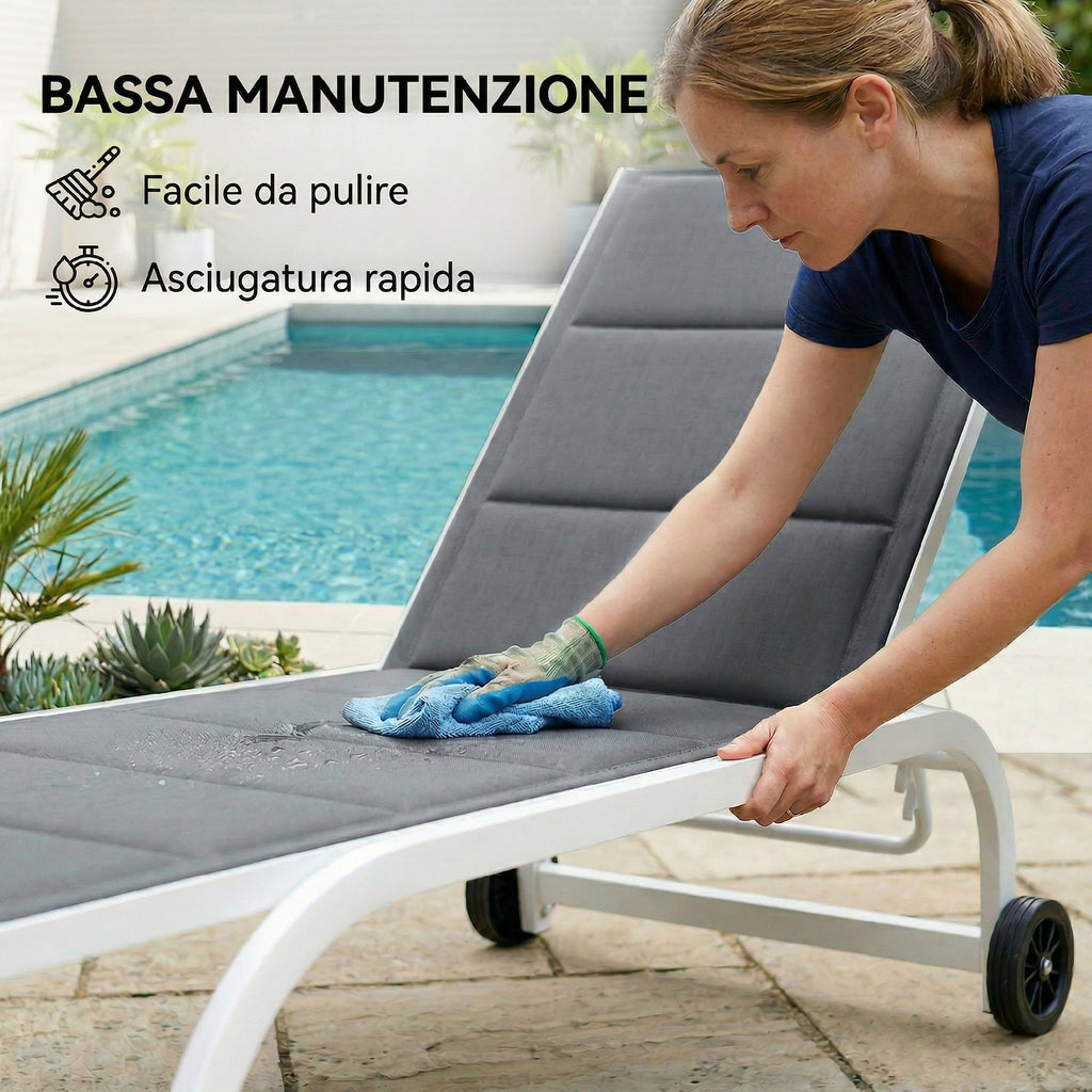 Outsunny Garden Sun Lounger with Wheels, in Texteline with Aluminum Frame, Dark Gray and White