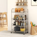 4-Tier Utility Cart with 2 Adjustable Shelves and Raised Edges, Stainless Steel, 60x35x100 cm
