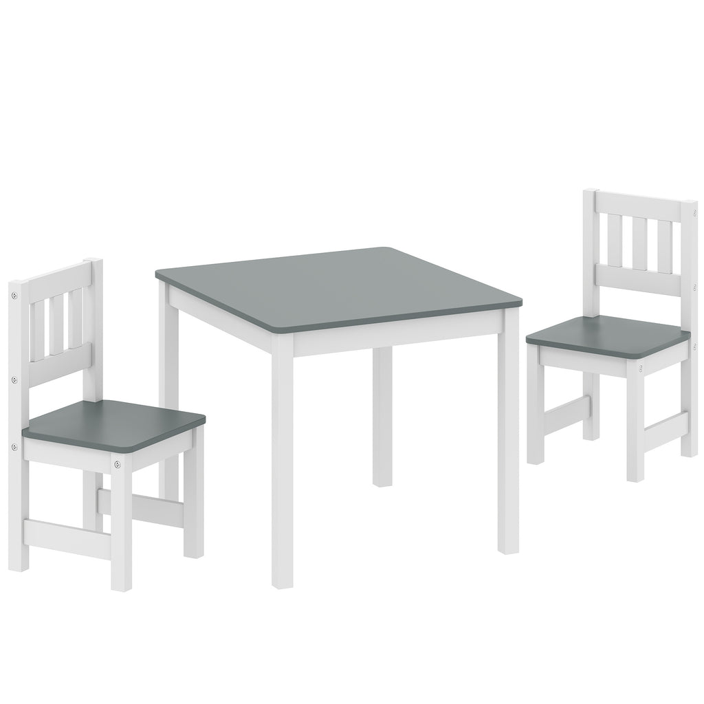 3-Piece Wooden Table and Chair Set for Children Ages 3-8, Grey and White