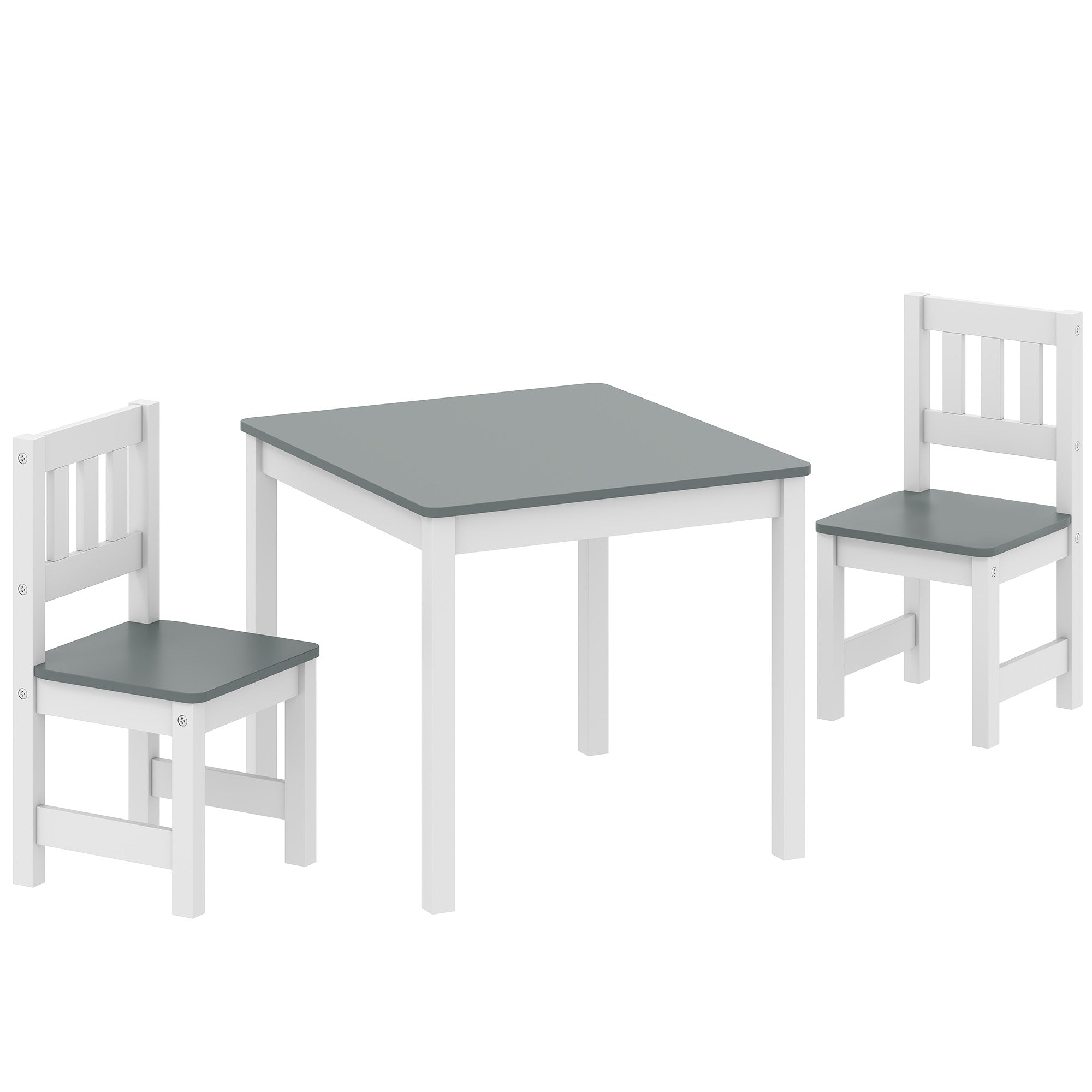 3-Piece Wooden Table and Chair Set for Children Ages 3-8, Grey and White