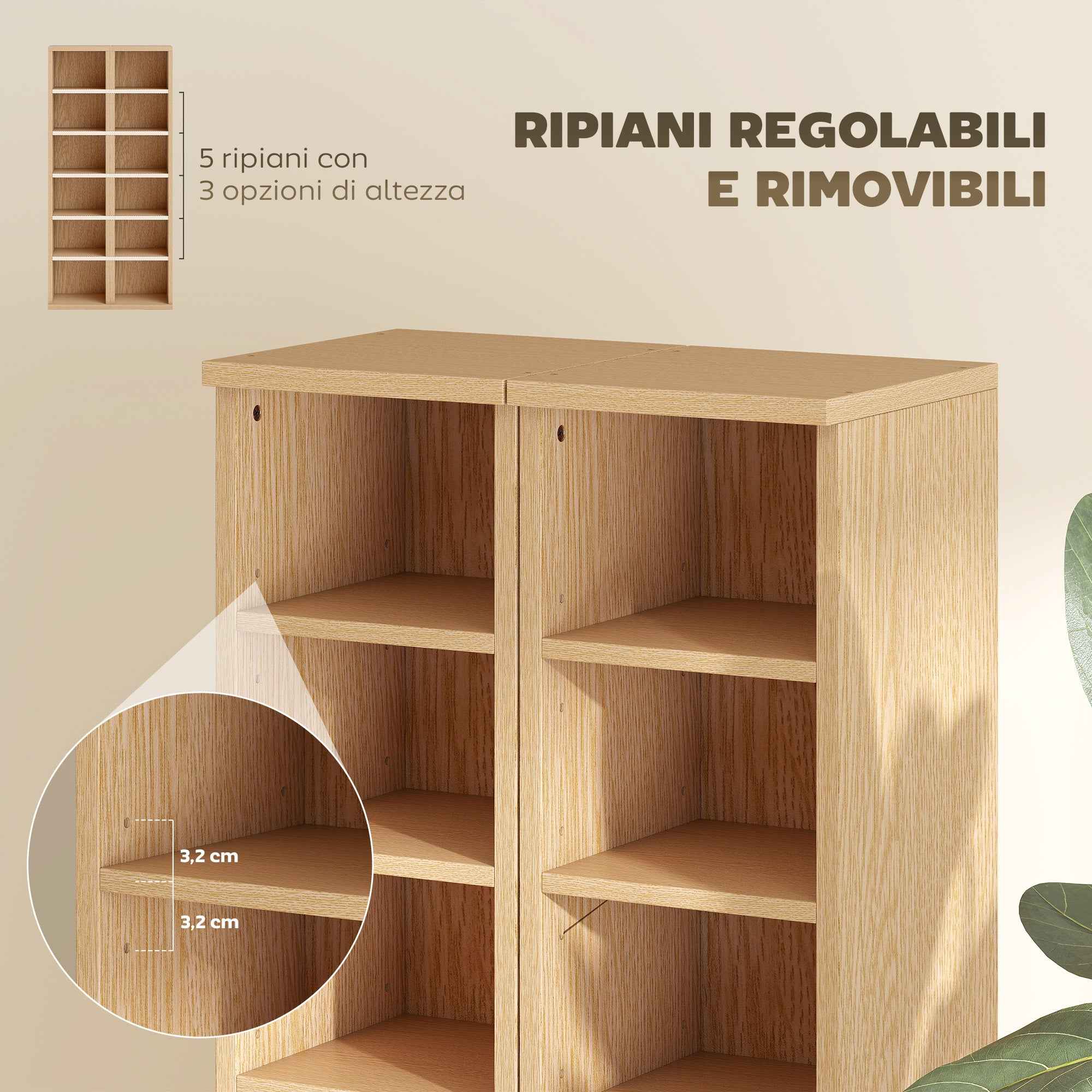 HOMCOM Set of 2 CD Racks with 6 Adjustable Shelves for 204 CDs, Wooden, 21x22.5x88.5 cm, Wood Color